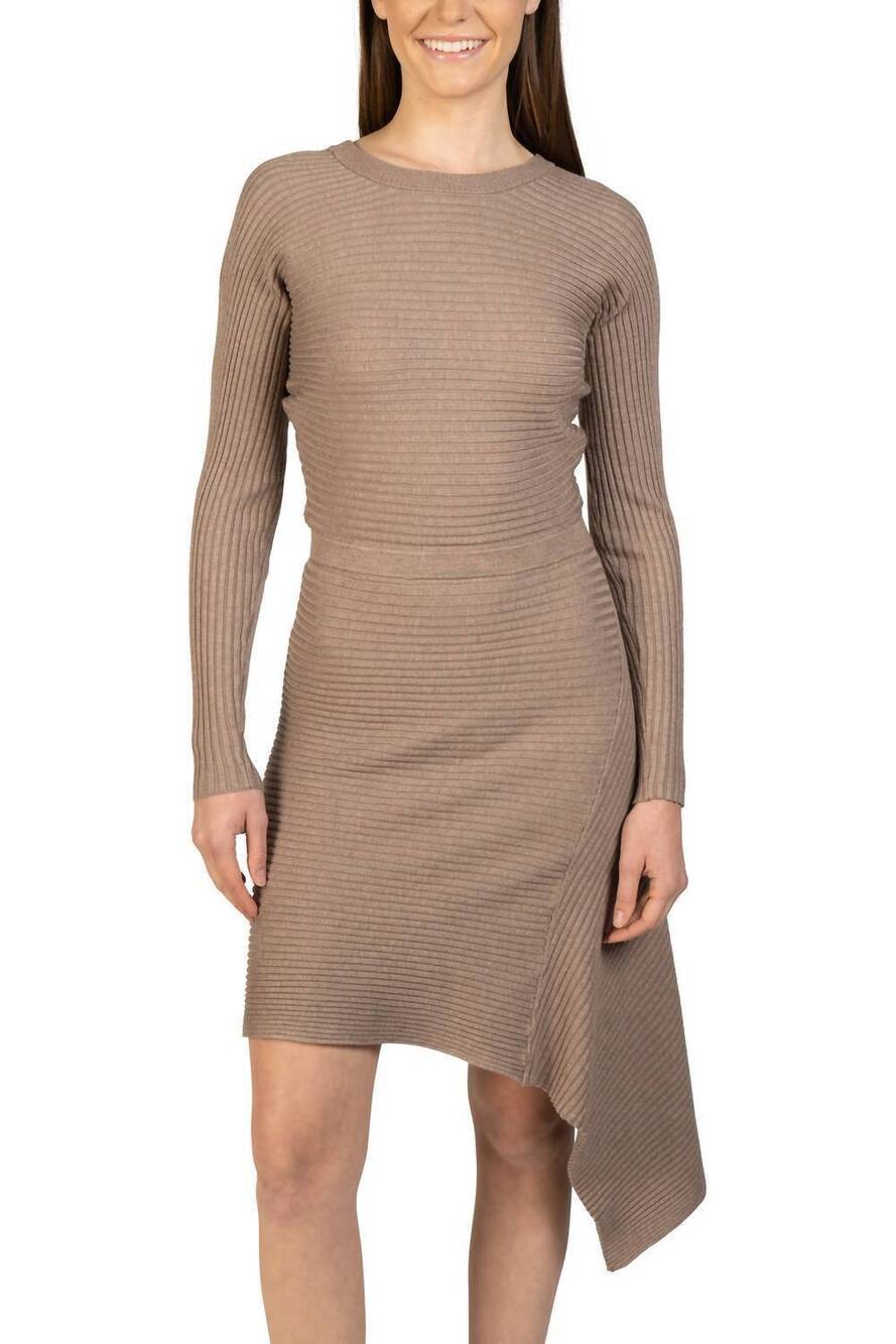 NEW LOVE TOKEN asymmetrical knit sweater dress in oatmeal